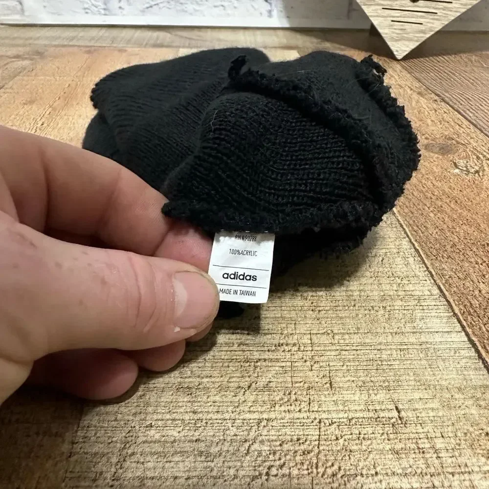 Adidas black beanie white trefoil logo